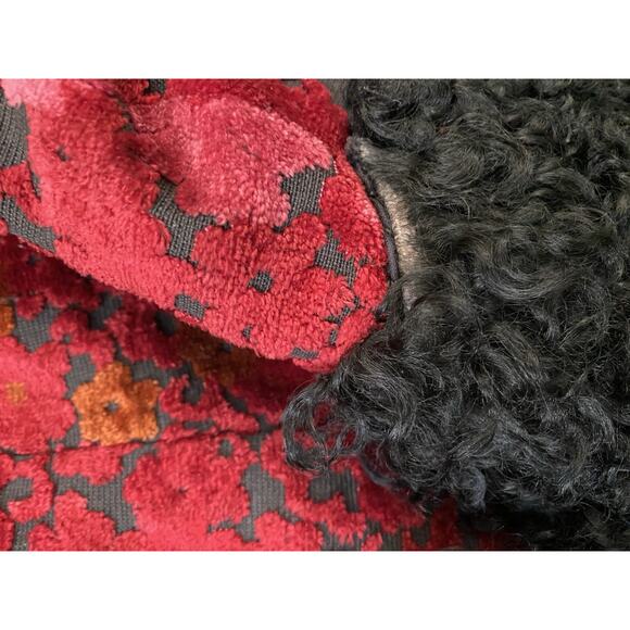 Vintage 60s 1960s HOODED Penny Lane Carpet Coat Red Tapestry Mongolian Fur Sz M - Picture 8 of 16